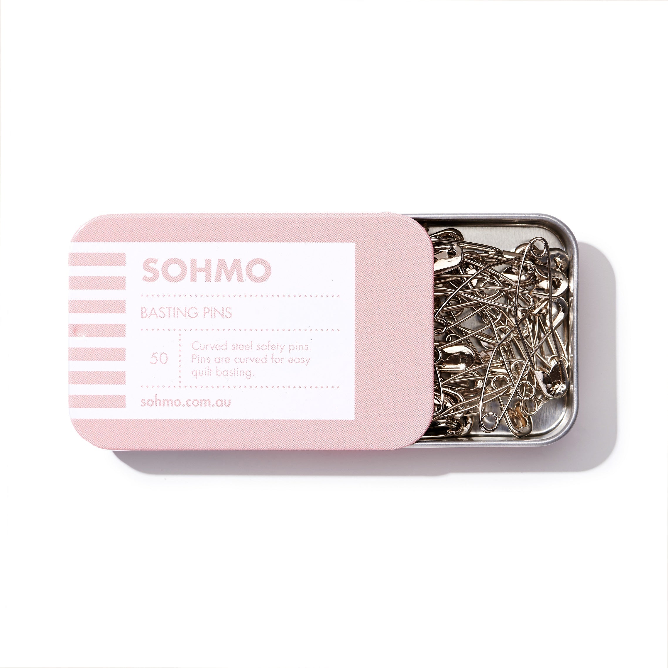 SOHMO curved basting pins in pink tin