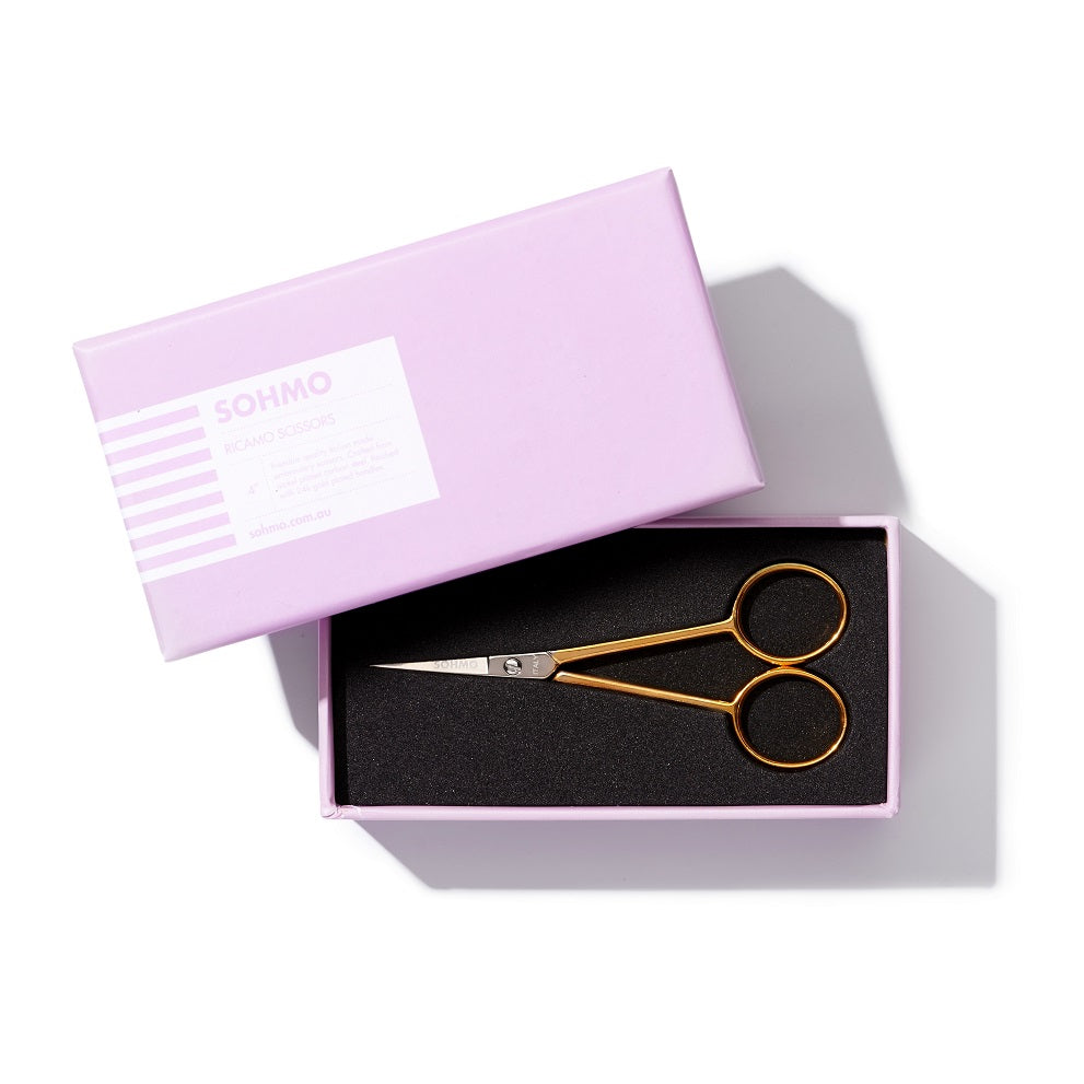 SOHMO Italian made embroidery scissors with gold handles in gift box