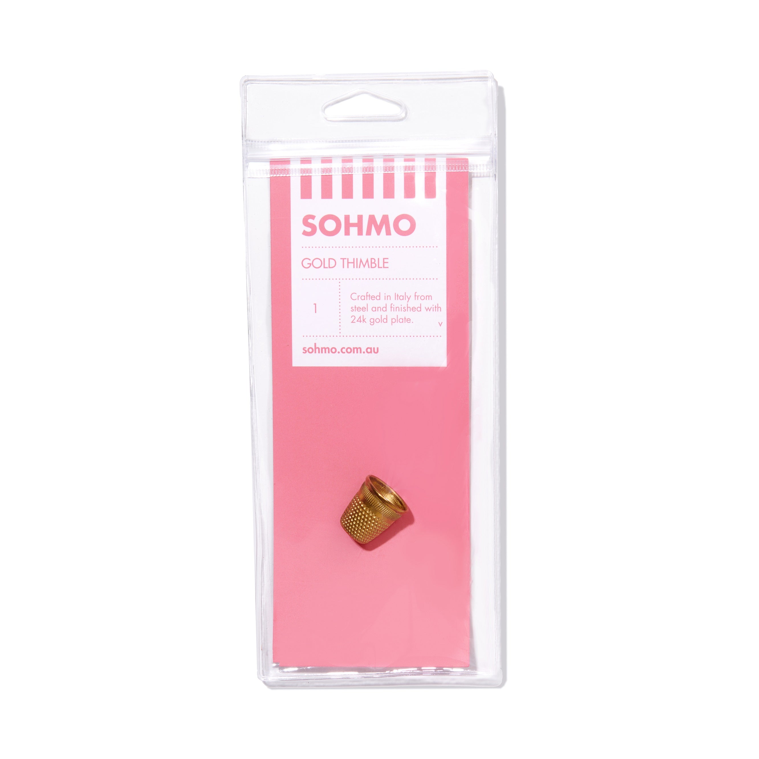 SOHMO Gold thimble in reusable vinyl pouch