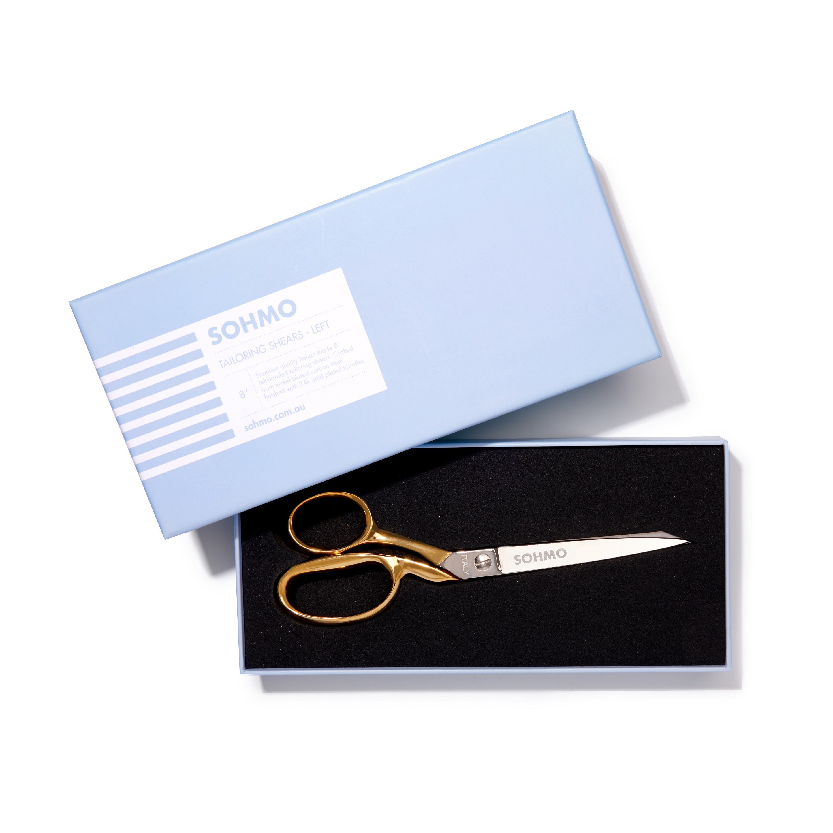 SOHMO left handed sewing scissors in blue box